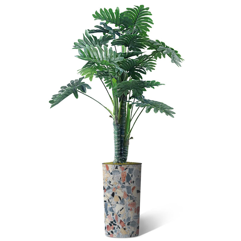 Plantes artificielles artificielles en pot Philodendron artificiel d'intérieur et d'extérieur, Gris clair, motif géométrique