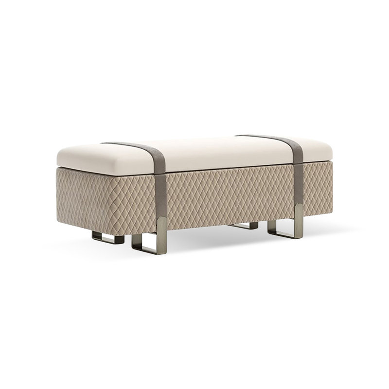 Banc rembourré beige, 16.54" H x 49.21" W x 17.72" D