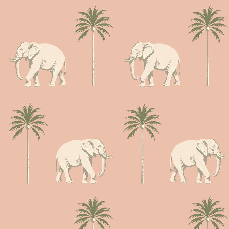 Strolling Elephant - Papier peint Savane rose