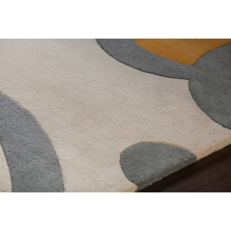 Tapis d'intérieur en laine touffeté à la main ivoire, vert et bleu Stoltz, 5 pi x 7 pi 6 po