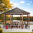 Sunjoy 15 x 15 ft. Octagon Hardtop Gazebo Black Aluminum Roof Gazebo with Metal Ceiling Hook