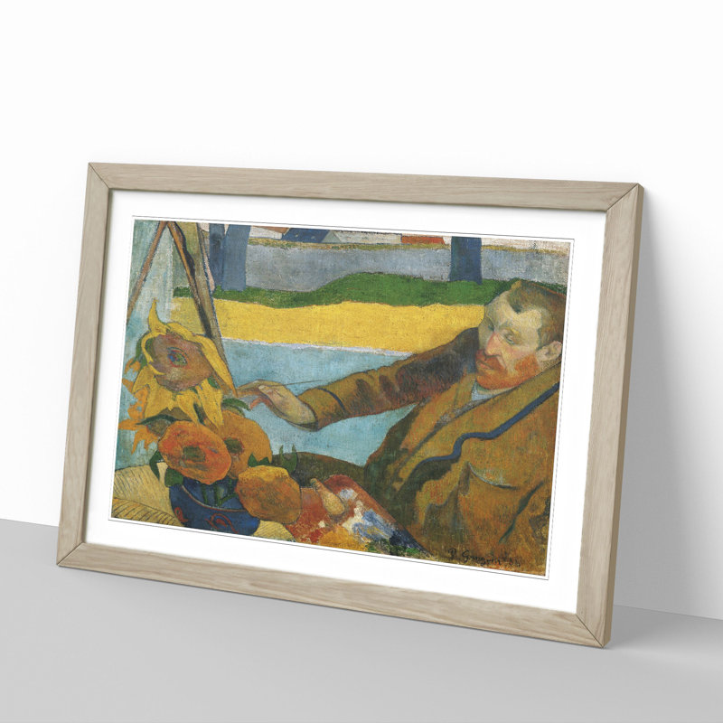 Painting Sunflowers by Vincent Van Gogh - Picture Frame Painting, 27cm H x 36cm W x 2cm D, Oak Framed
