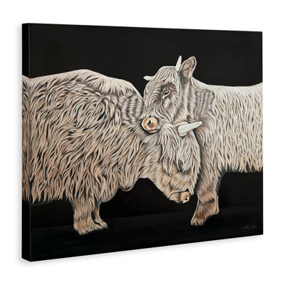  Art mural étreignant des bovins sur toile noire par Ashley Justice