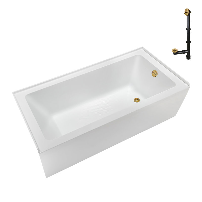 Streamline 60 in. x 30 in. Acrylic Right-Hand Drain Alcove Bathtub in Glossy White With External Drain, Brushed Gold