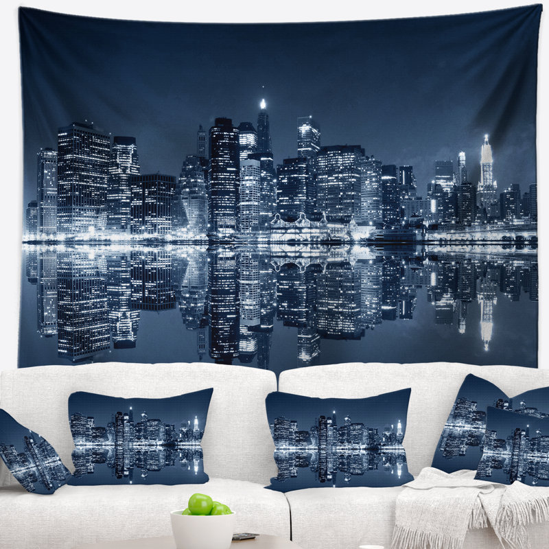 Tapisserie cityscape manhattan night reflection, H 68 po x l 80 po