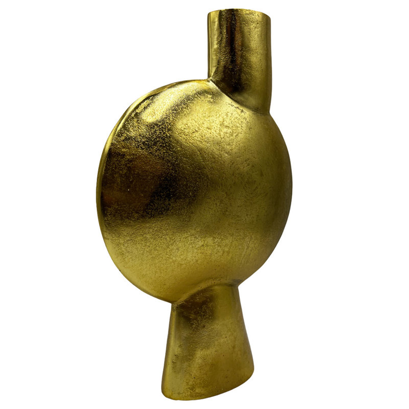 Arcus Handmade Aluminum Table Vase, Gold, 16" H x 10.5" W x 2.5" D