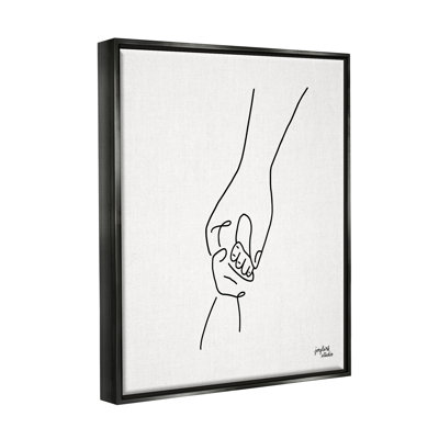 Stupell Industries Parent & Child Holding Hands Family Line Doodle By Jess Baskin - Floater Frame Print On Canvas In Jet Black Floater Frame