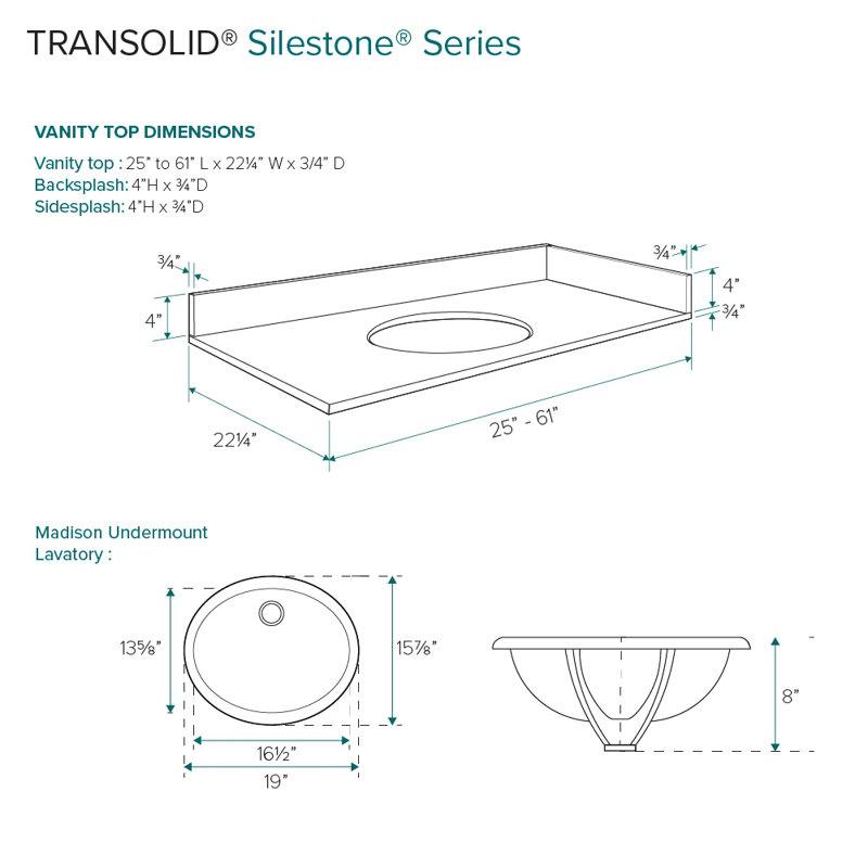 25,5 comptoir de meuble-lavabo simple avec 3 trous de robinet, Blanc Miami