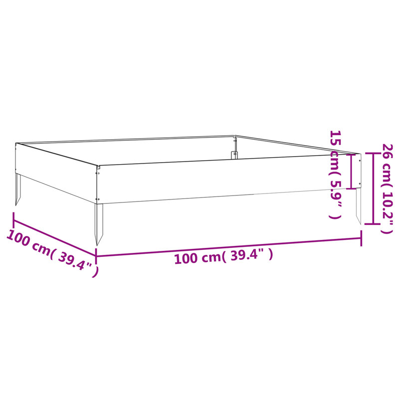 Almarene Metal Raised Garden Bed, 26cm H x 100cm W x 100cm D