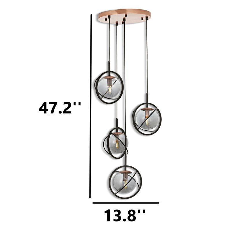 Luminaire suspendu 4 lumières, Bronze / noir, Gris
