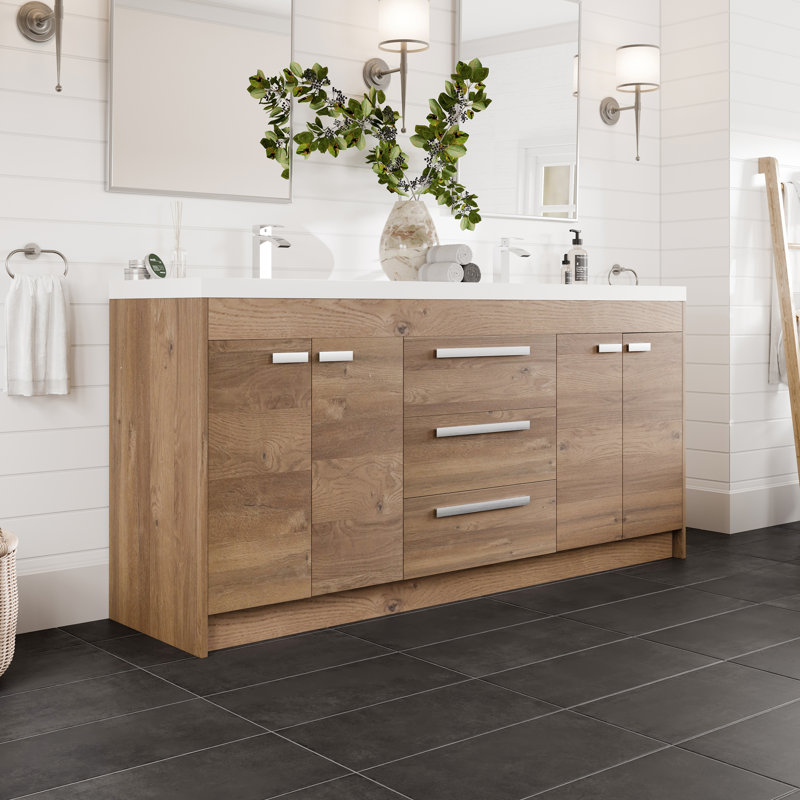 Ensemble de meuble-lavabo double Wauconda, Chêne naturel, 84"