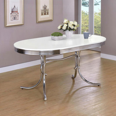 Table de salle à manger blanche et chromée ovale - style rétro