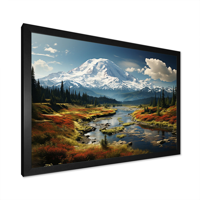 Art mural américain «Mount Rainier» - États-Unis, H 30 po x l 40 po x P 1,5 po, Cadre noir