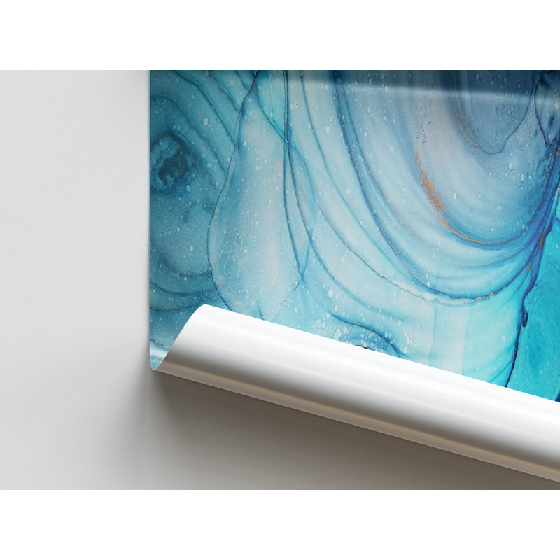 Art mural moderne, art abstrait, art mural marbré bleu, H 33 po x l 45 po x P 0,78 po, Cadre flottant noir