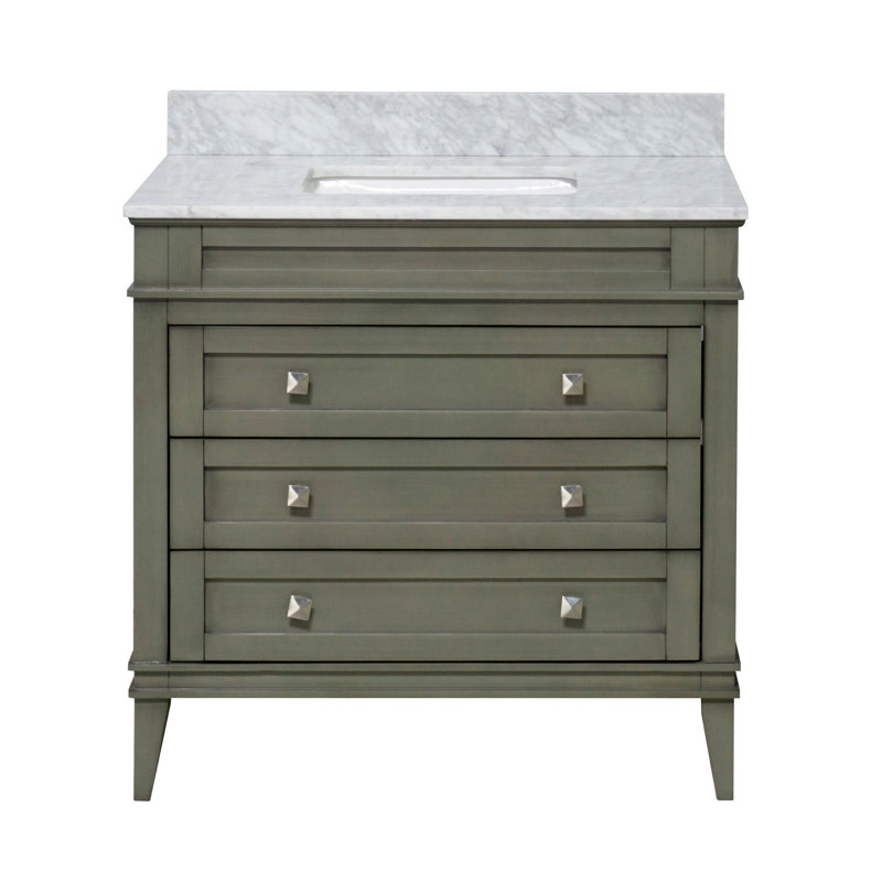 Frankfurt 36" Single Bathroom Vanity with Weathered Gray Cabinet and Carrara Marble Countertop, Carrara Marble