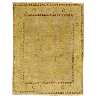Hand Knotted Wool Area Rug in Gold