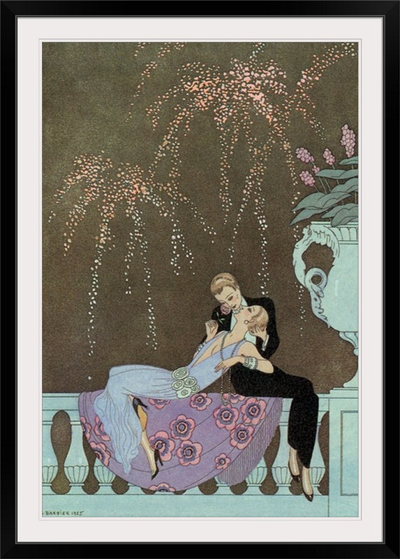 «Le Feu» par Georges Barbier, reproduction, H 44 po x l 32 po x P 1 po, Cadre blanc