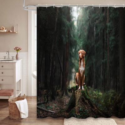 Dog Duck Retriever Walk Spring Nature Shower Curtain with 12 Hooks