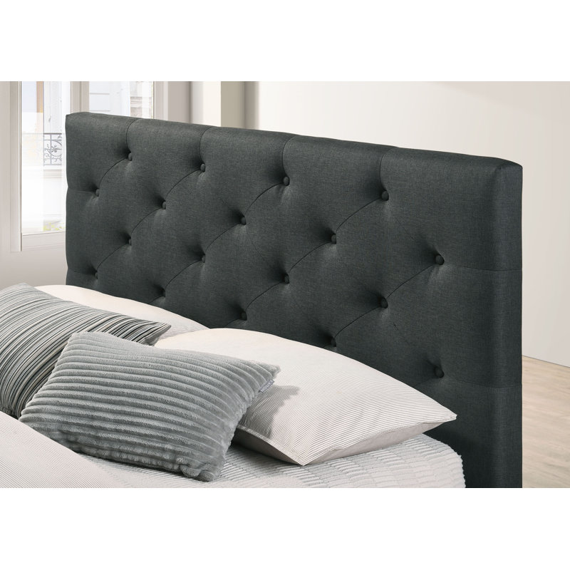 Lit plateforme à panneau de rangement tapissier, Grand, Gris foncé