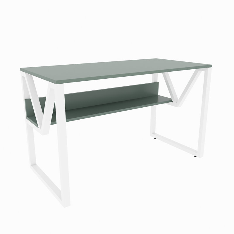 Kymiah 120Cm W Rectangular Computer Desk, White, Green