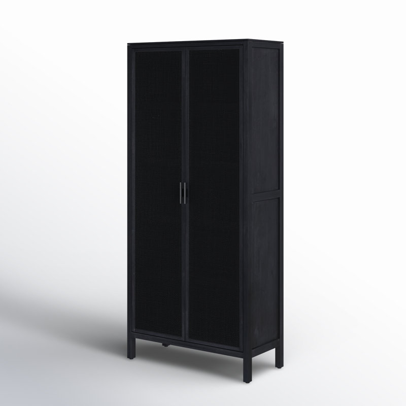 Caprice 2 - Door Solid Wood Armoire, Black Wash Mango/Black Natural Cane