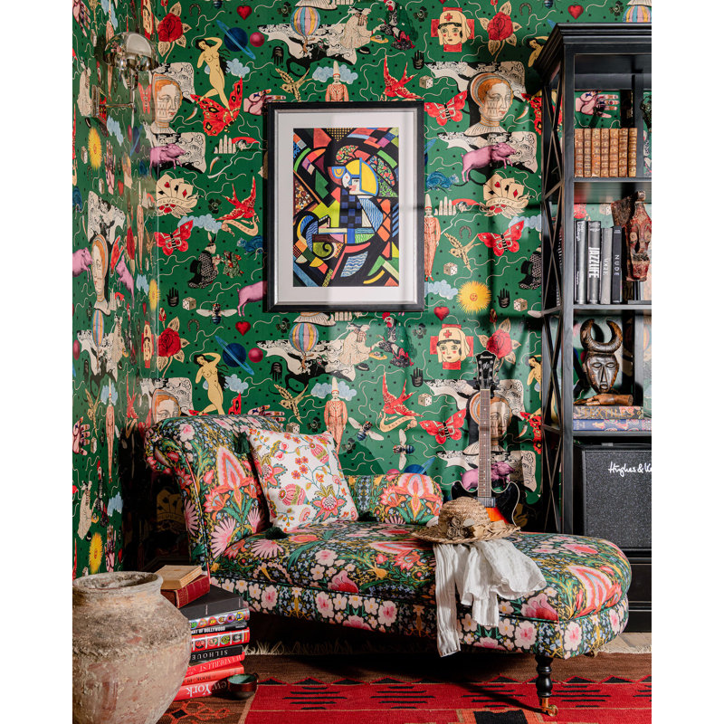 Woodstock Lifestyle Wallpaper Roll, Black/Green/Pink/Red