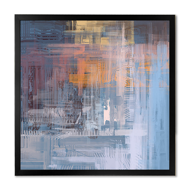 «Multi and Blue Frozen Grunge Art», reproduction d'art sur toile encadrée, H 16 po x l 16 po x P 1 po, Cadre noir