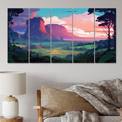 Forêt tropicale - décoration murale forêt - 5 panneaux égaux