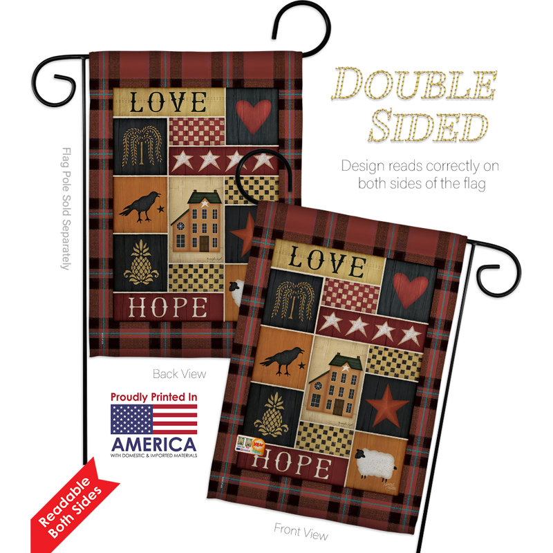 Ensemble de drapeaux en polyester 18,5 x 13 po Primitive Collage Love Hope