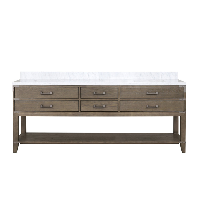 Meuble-lavabo double en chêne gris 84 po X P 22 po D, avec plateau en marbre de Carrare, Gris