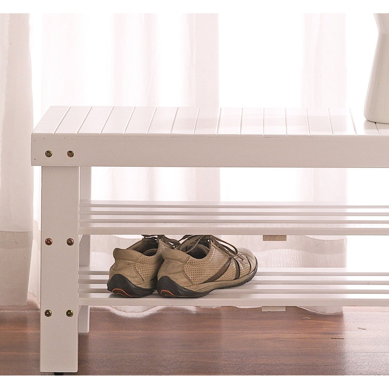 Solid Wood Shoe Bench In White - Strong And Practical Item With Shelf Strong, Simple To Assemble, White Wood