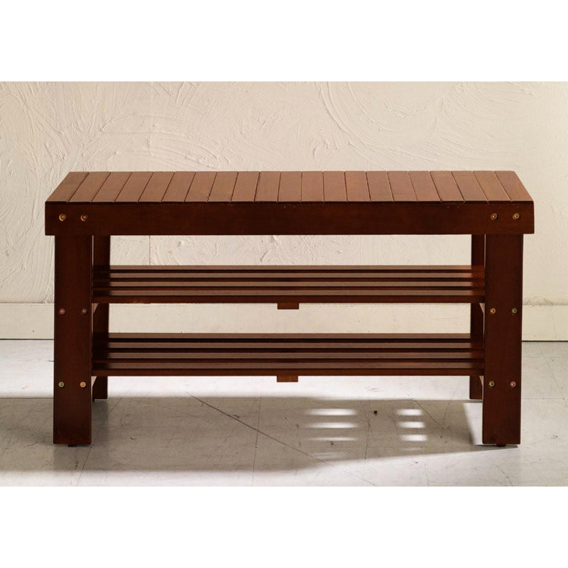 Cherry Shoe Bench With Space - Strong, 12.76 In Product Width Finish Organizer Construction, Plastic Leveler, Dark Brown Wood