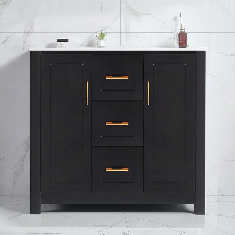 Meuble-lavabo de salle de bain avec lavabo simple, Noir, noir, noir, noir