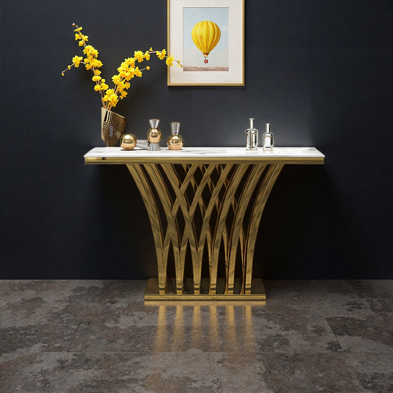 Table d'entrée moderne en imitation marbre, Blanc / Gris, H 31,5 po x l 47,24 po x P 15,75 po