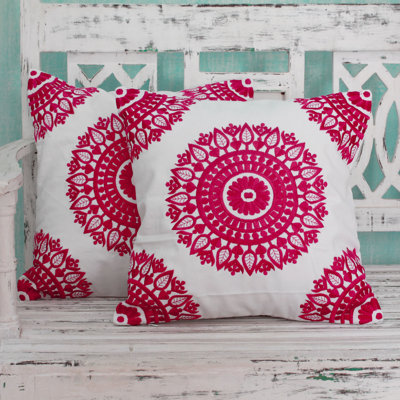 Mandalas Embroidered Cotton Pillow Cover