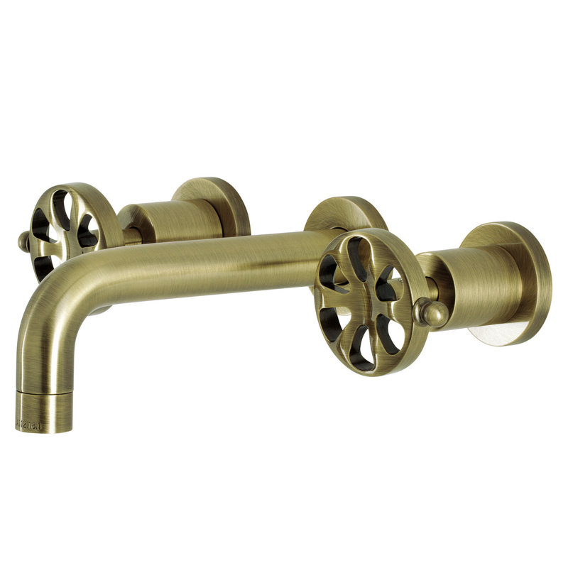 Kingston Brass Belknap Two-Handle 3-Hole Wall Mount Bathroom Faucet, Antique Brass