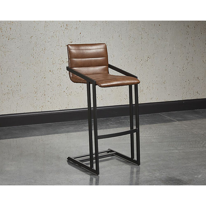 Webber Upholstered Stool with Metal Frame, Bar Stool (30" Seat Height), Black Faux Leather