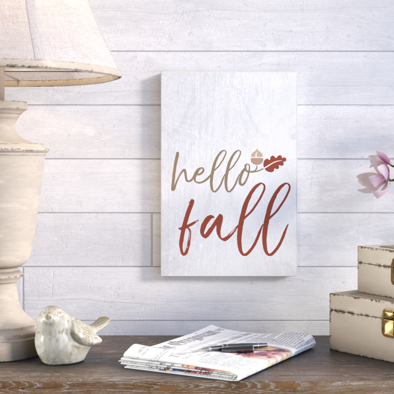 «Hello Fall Oak Leaves and Acorn», art textuel, Toile tendue, H 20 po x l 16 po