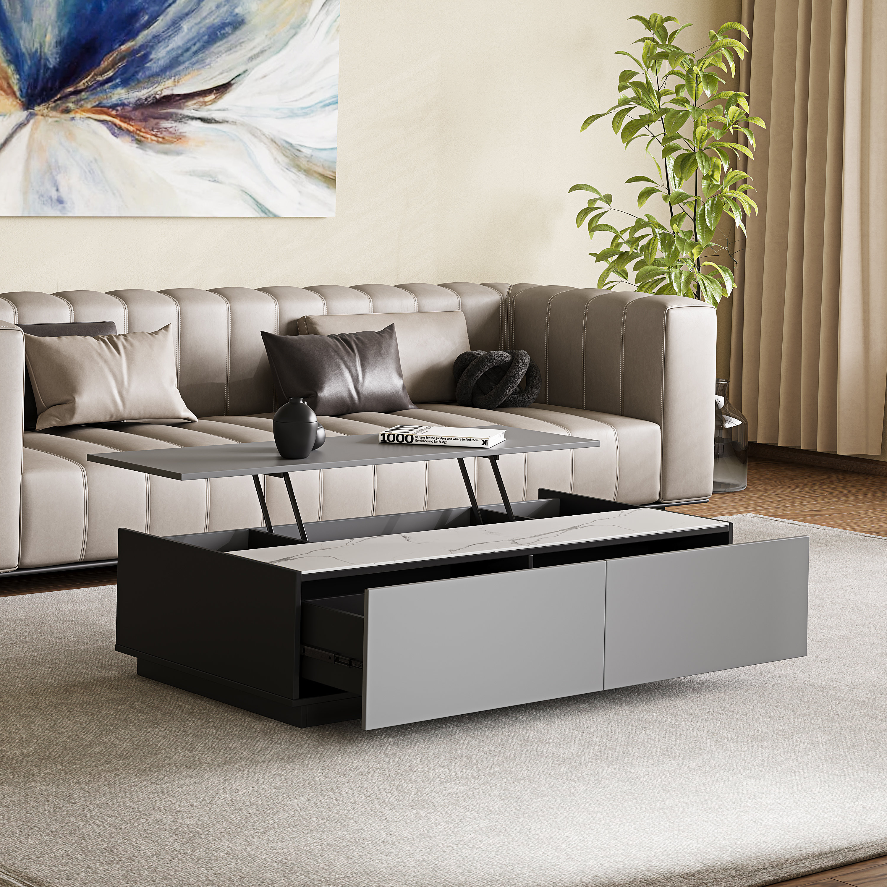 Latitude Run® Lift Top Coffee Table With Hidden Compartment And Drawers