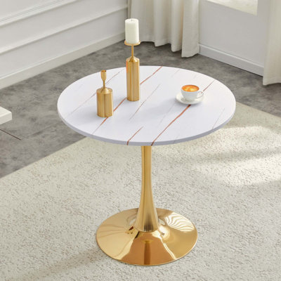 Table de salle à manger ronde, table tulipe ronde de 31,5 po avec plateau de table épaissi et piédestal en métal, table de bistro moderne Mid-Century pour la cuisine, les petits espaces, le salon et le café