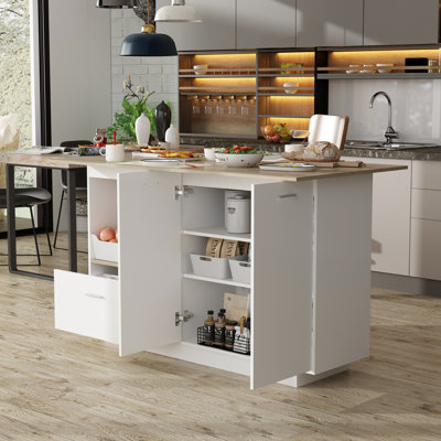 Waunda Solid and Manufactured Wood Kitchen Island with Drop-Leaf and Storage Cabinet