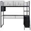 Lit mezzanine en métal avec DEL, bureau et 4 tablettes de rangement, noir-605169186