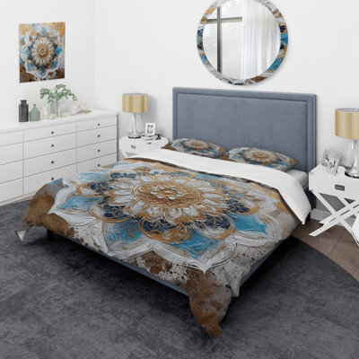 Blue And Gold Mandala I BeddingMicrofiber / Polyester Duvet Cover Set