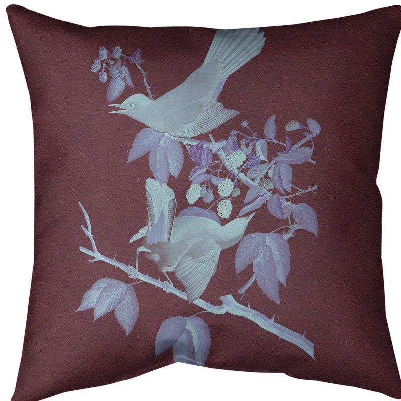 Coussin décoratif à chat oiseau, 20 po x 20 po, Marron / bleu ciel, Polyester filé