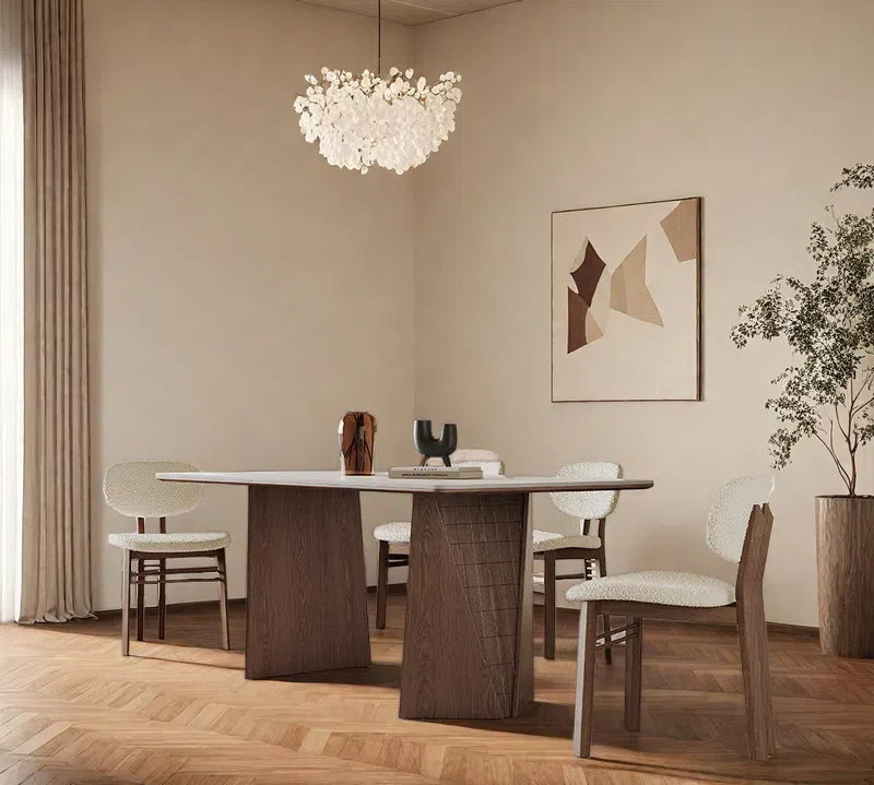 Simple Rectangular Rock Plate Dining Table Sets., 29.53"H x 59.06"L x 31.5"W
