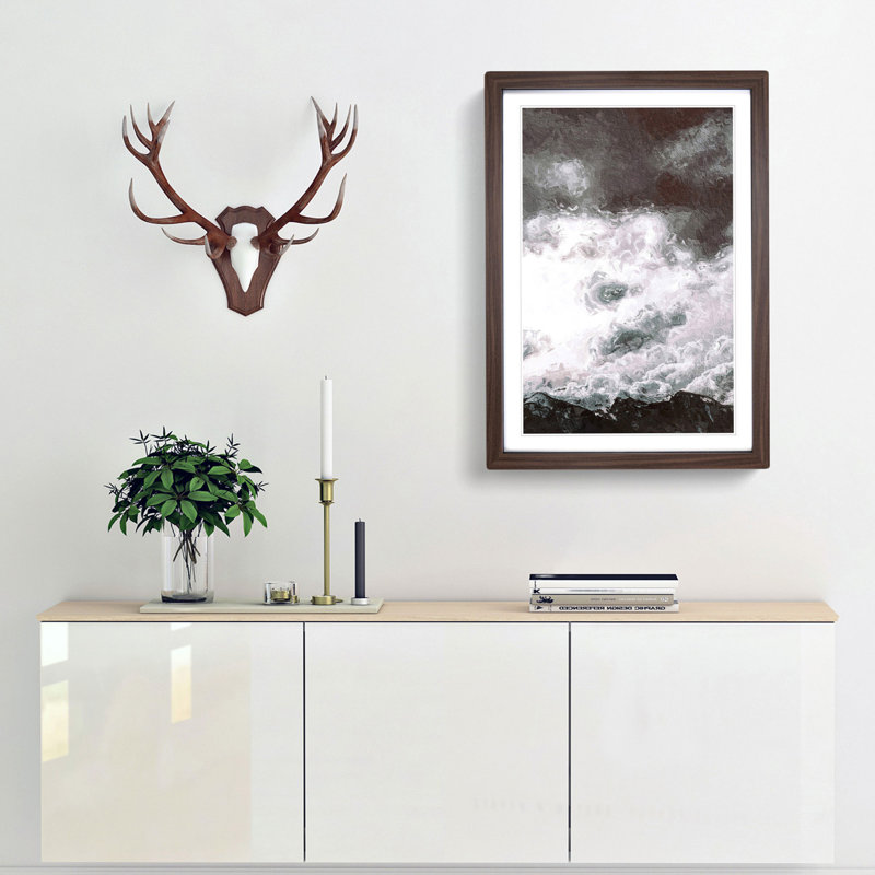 Cloudy Mountain - Picture Frame Painting, Walnut Framed, 36cm H x 27cm W x 2cm D