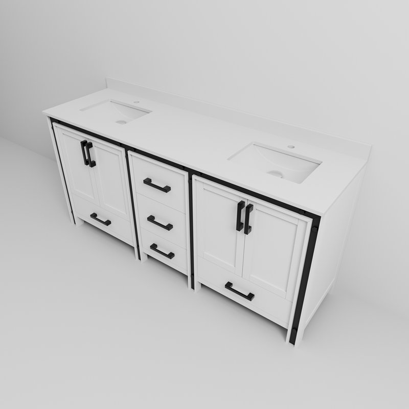 Meuble-lavabo double avec comptoir en quartz blanc