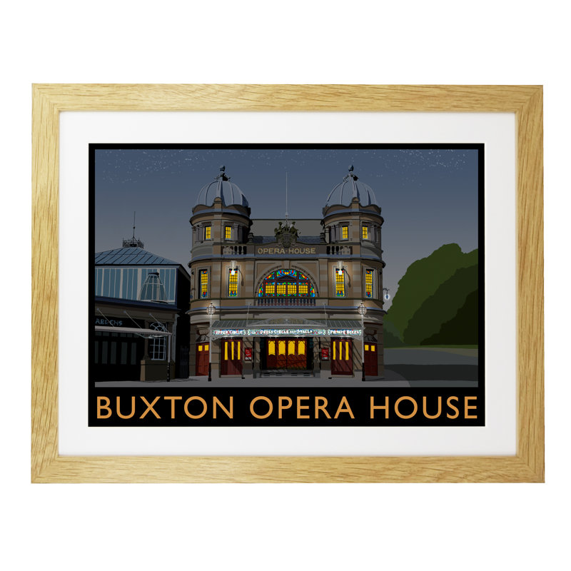 Bucton Opera House Night 1 Piece Wall Art, 44 cm H x 54 cm W x 2.2 cm D, Oak Wood Frame