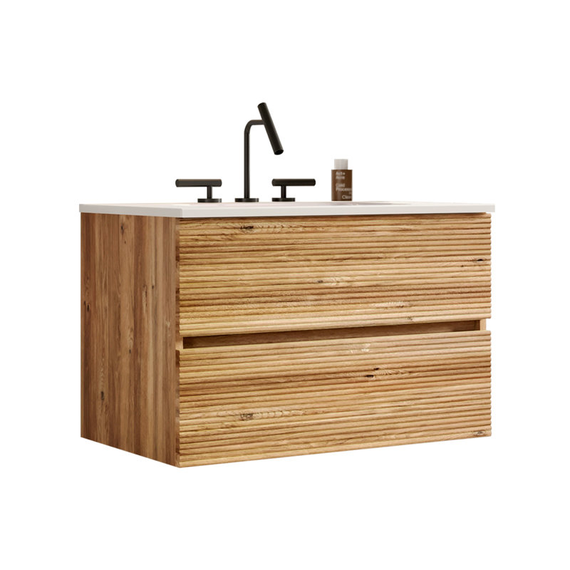 Meuble-lavabo mural avec lavabo en céramique intégré pour salle de bain moderne, 19.6 "H x29.96"W x 18.34"D, Oak