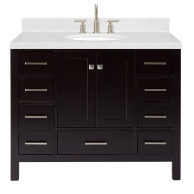 Cambridge 42'' Solid Wood Single Bathroom Vanity in Espresso, with 1.5'' Carrara White Quartz Top, Center, Oval Sink